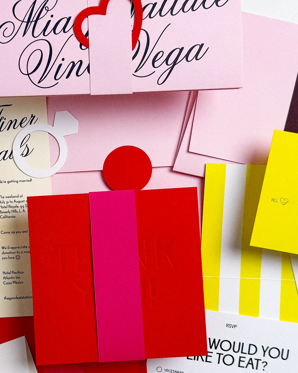 Contemporary letterpress and hot foil wedding stationery test bundle, by The Goodest Stationery. Contemporary letterpress and hot foil wedding stationery test bundle, by The Goodest Stationery.