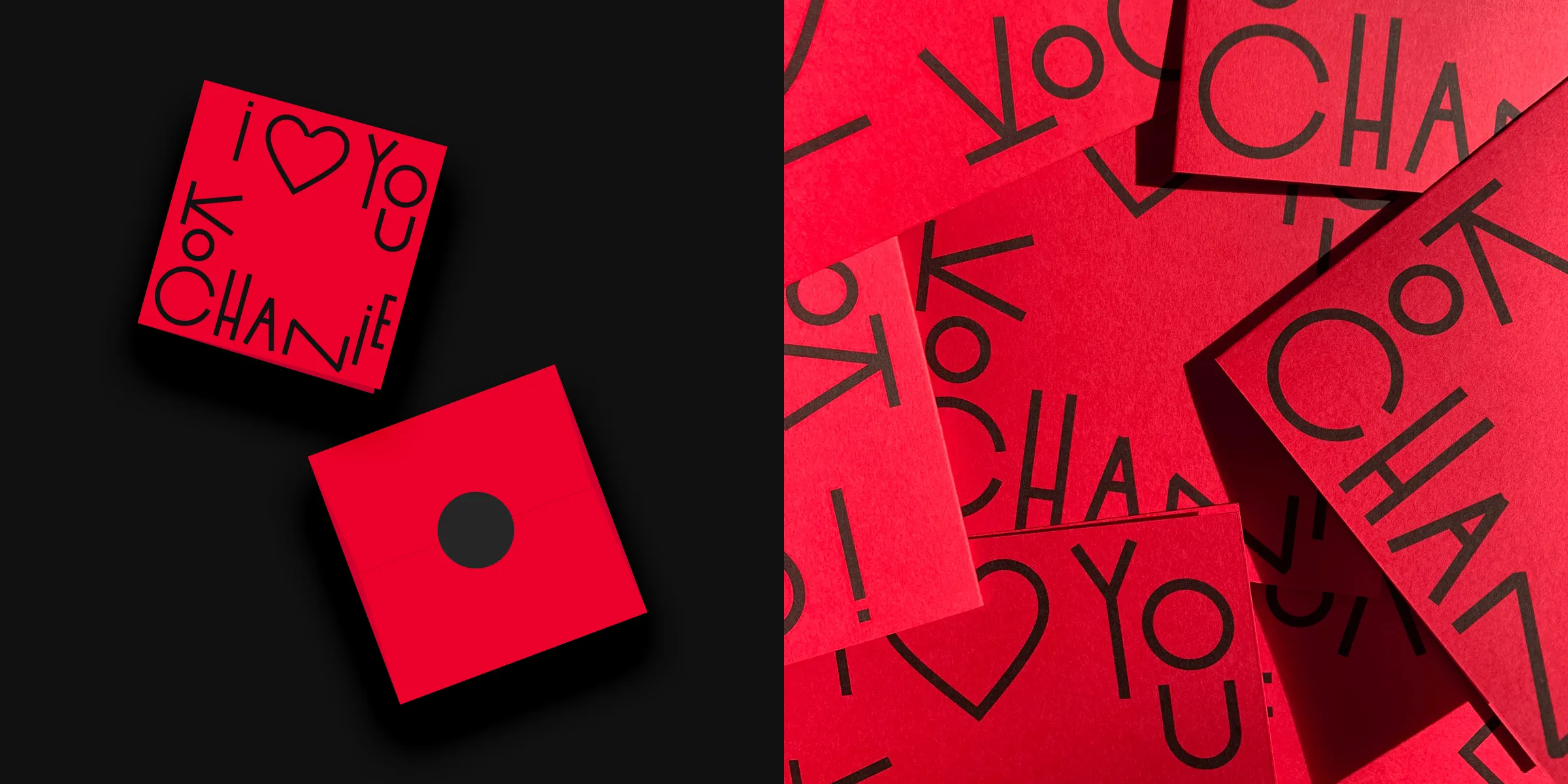 Bright red post card with 