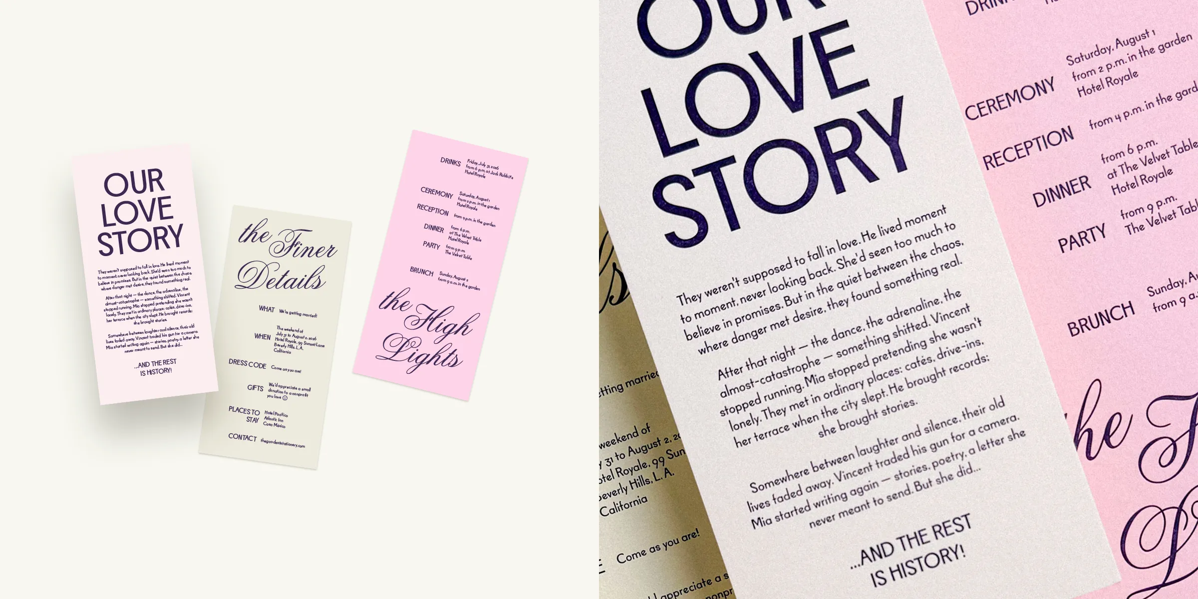 Pink and cream wedding inlay cards with 