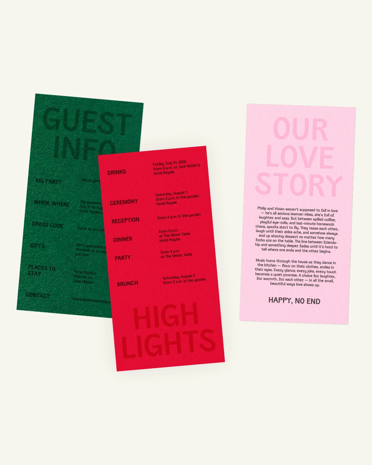 Digital mockup of the beautiful Fizz Suite highlights and guest info inlays with the original paper texture.