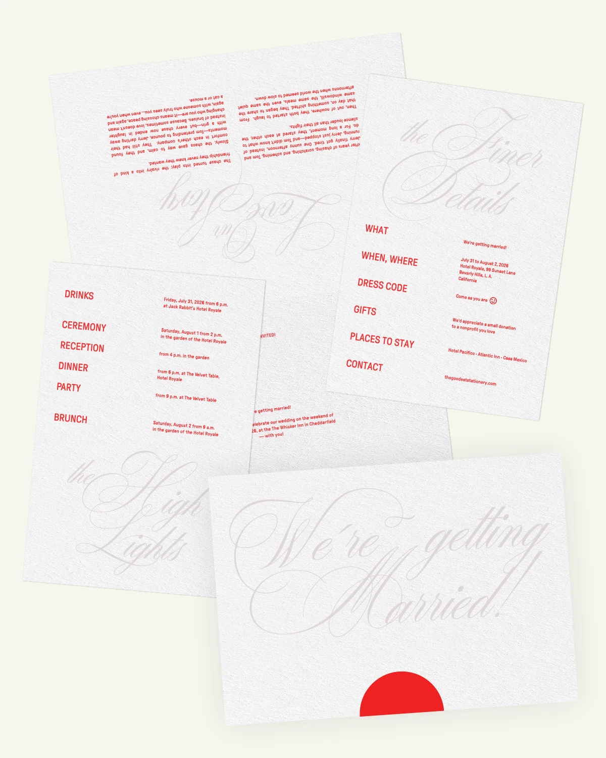 Digital mockup of the beautiful Aspen Suite invitation and inlays with the original paper texture.