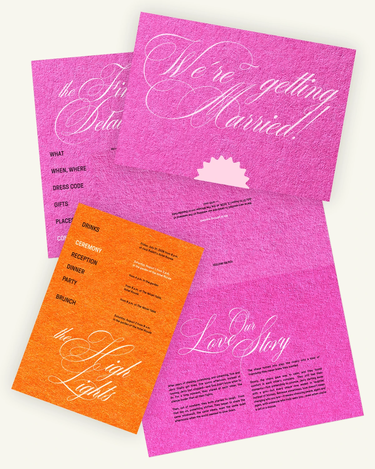 Digital mockup of the beautiful Flamingo Suite invitation and inlays with the original paper texture. Digital mockup of the beautiful Flamingo Suite invitation and inlays with the original paper texture.