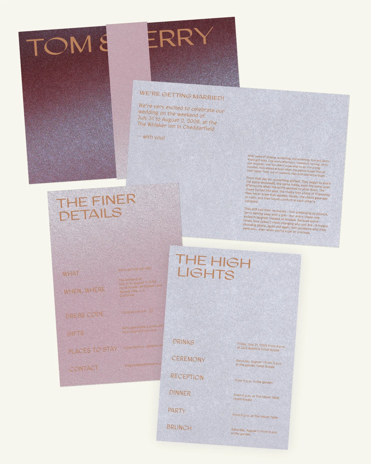 Digital mockup of the beautiful Stardust Suite invitation and inlays with the original paper texture. Digital mockup of the beautiful Stardust Suite invitation and inlays with the original paper texture.