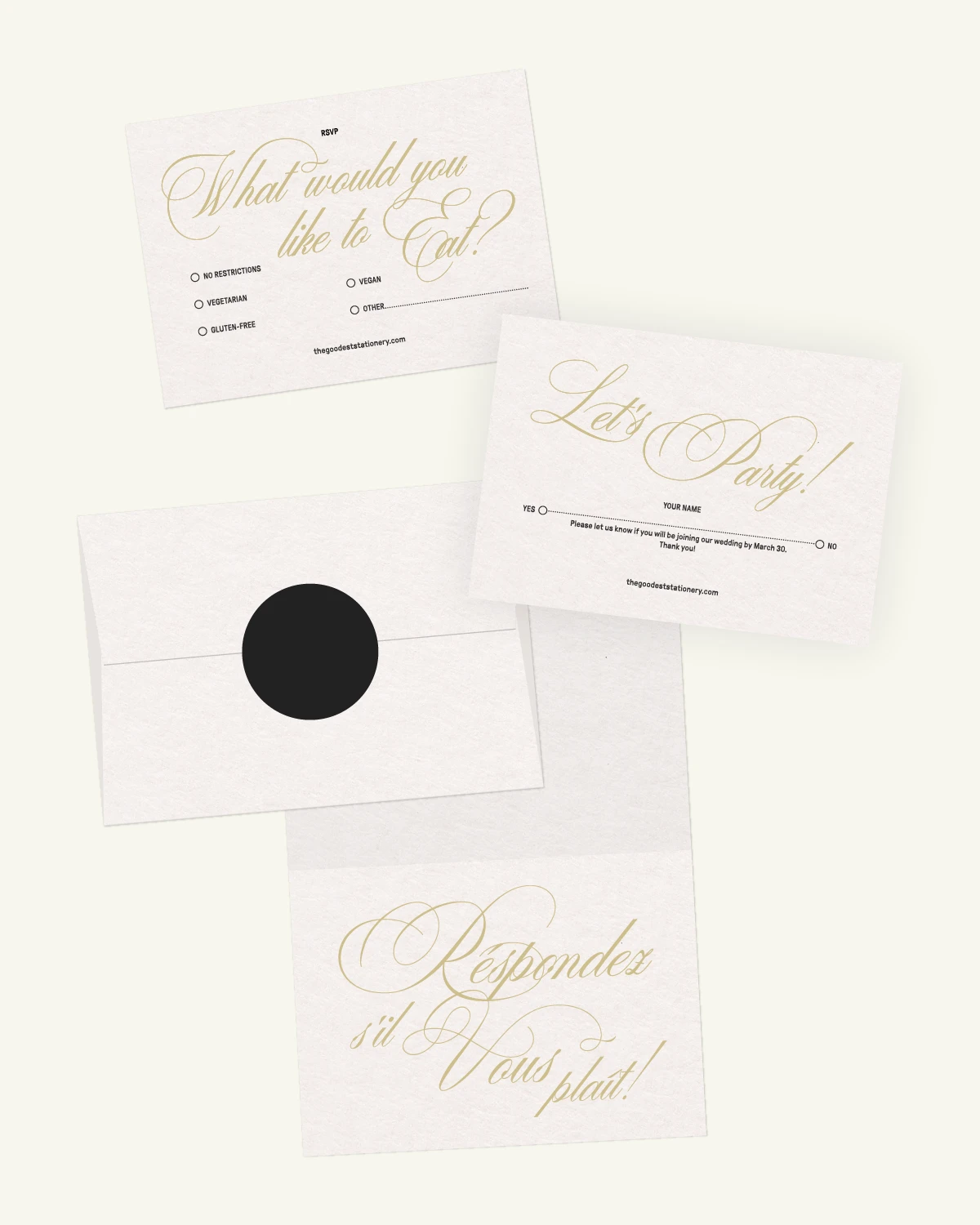 Gorgeous digital mockup of the Kandy Suite: RSVP card, inlays, and envelope with a luxurious paper texture. Gorgeous digital mockup of the Kandy Suite: RSVP card, inlays, and envelope with a luxurious paper texture.
