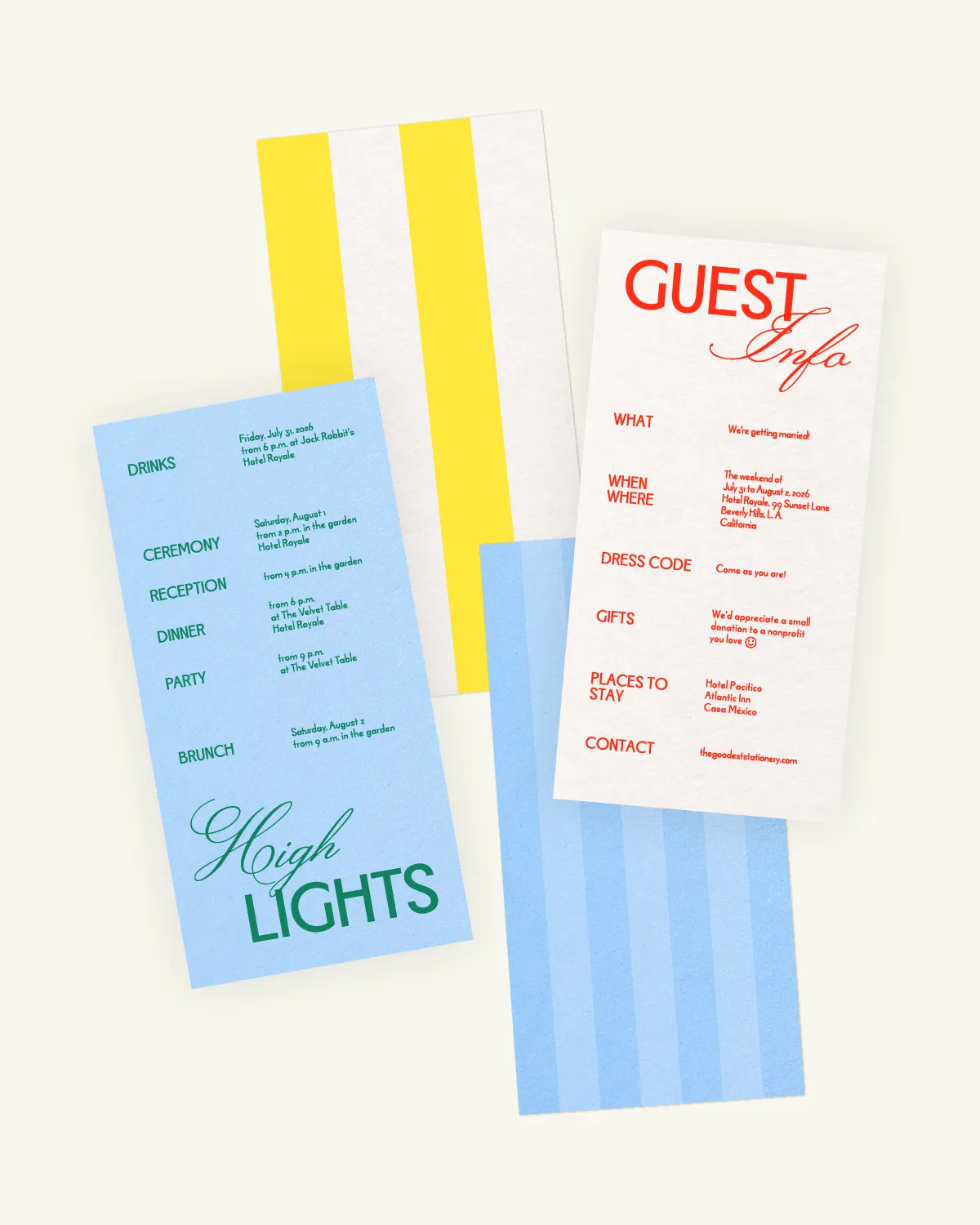 Digital mockup of the beautiful Rosa Suite highlights and guest info inlays with the original paper texture.
