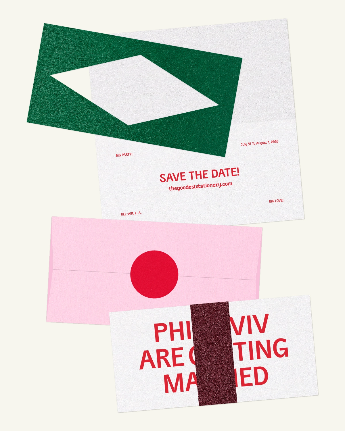 Digital mockup of Fizz Suite Save-the-date card with luxurious inlay and envelope.heDate Digital mockup of Fizz Suite Save-the-date card with luxurious inlay and envelope.heDate