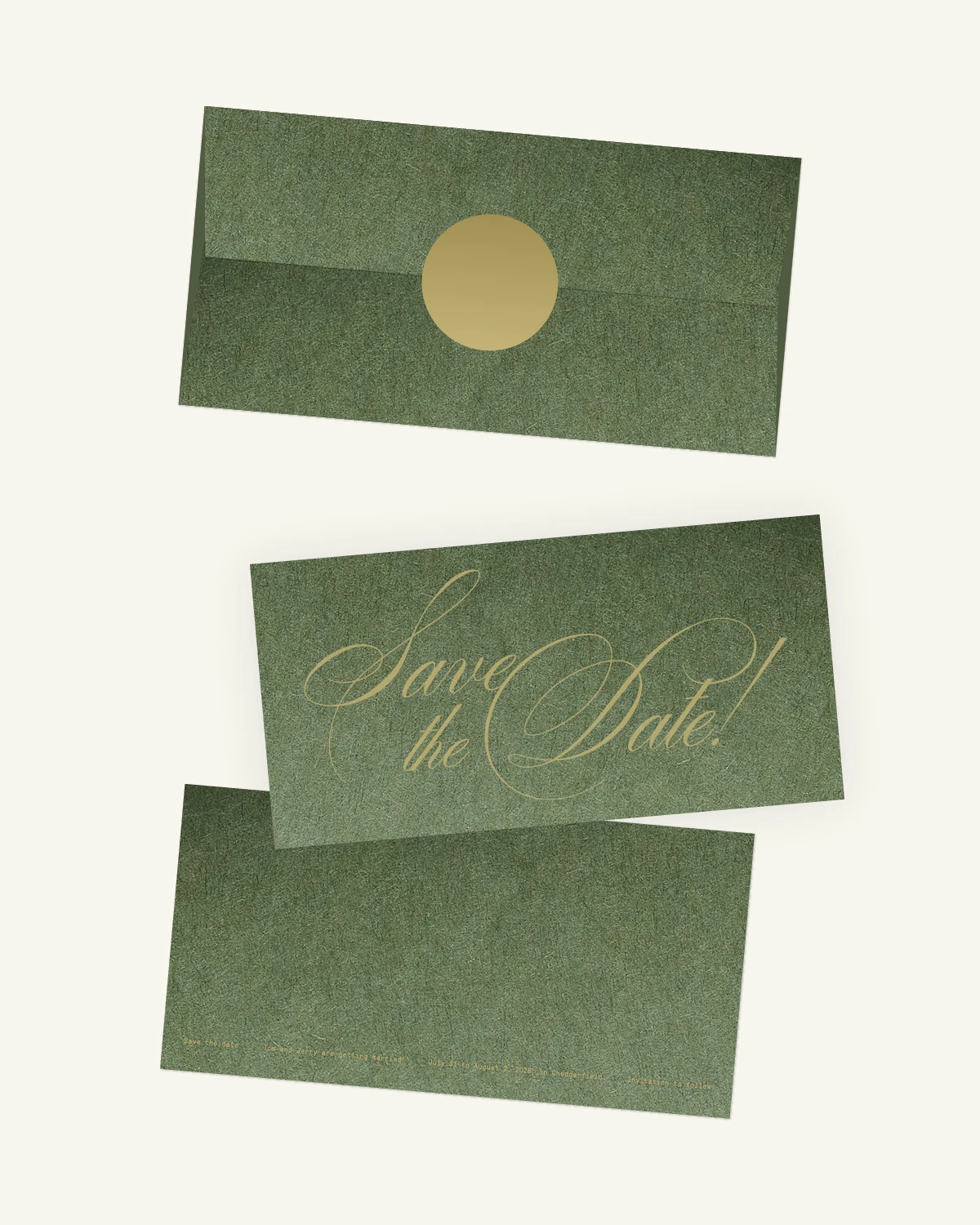 Luxurious digital mockup of the Kandy Suite save-the-date card and envelope with gorgeous original paper texture. Luxurious digital mockup of the Kandy Suite save-the-date card and envelope with gorgeous original paper texture.