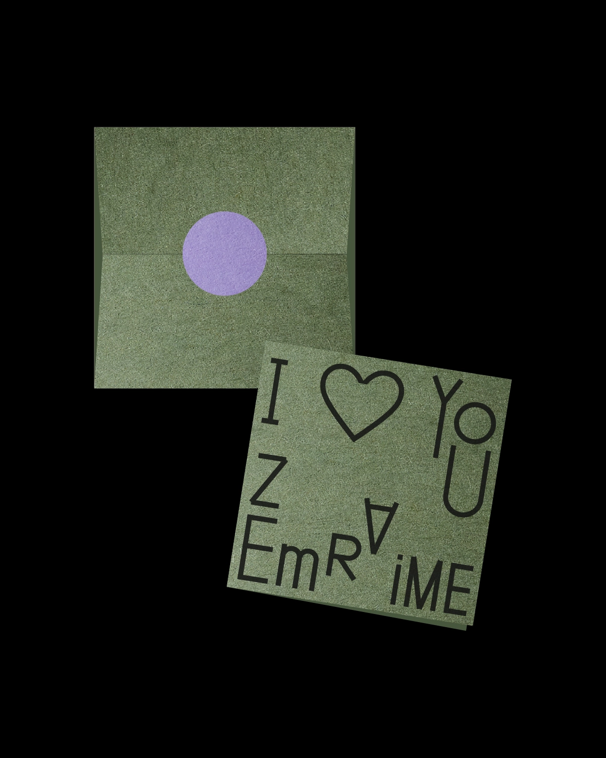 Olive green card with black text reading 