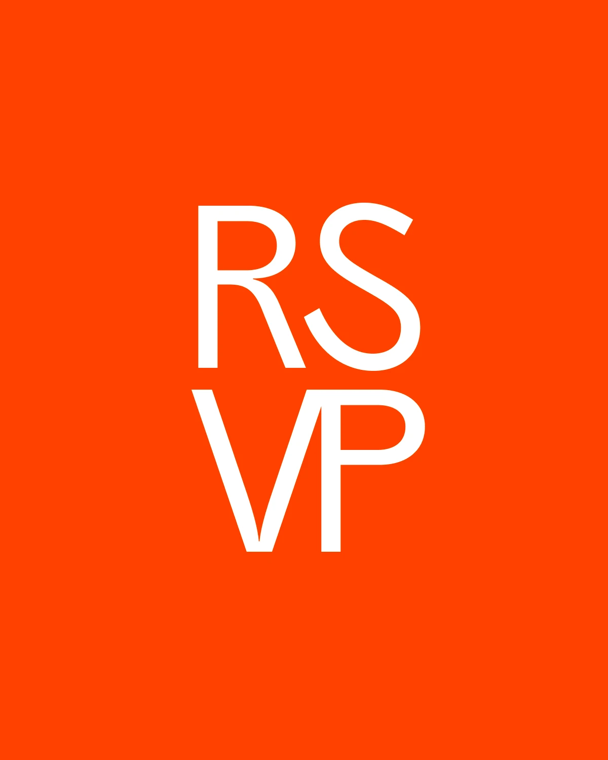 White text overlay orange background reads „RSVP“. White text overlay orange background reads