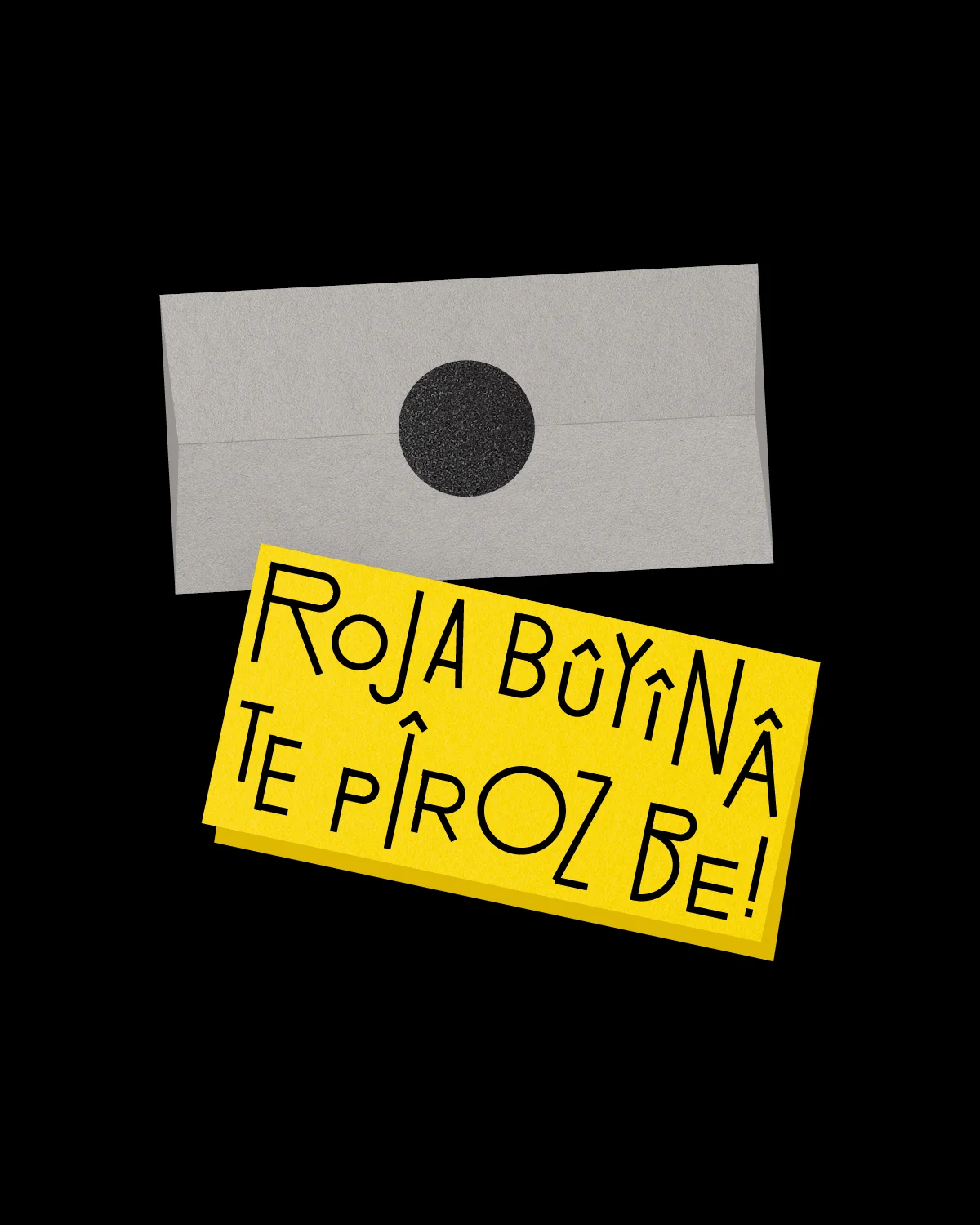 Vibrant yellow card with black text reading 