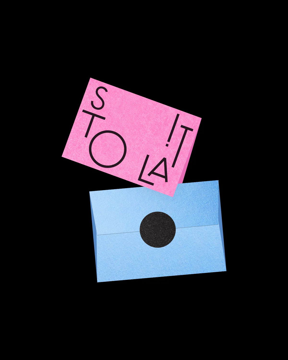 Bright pink card with black text reading 