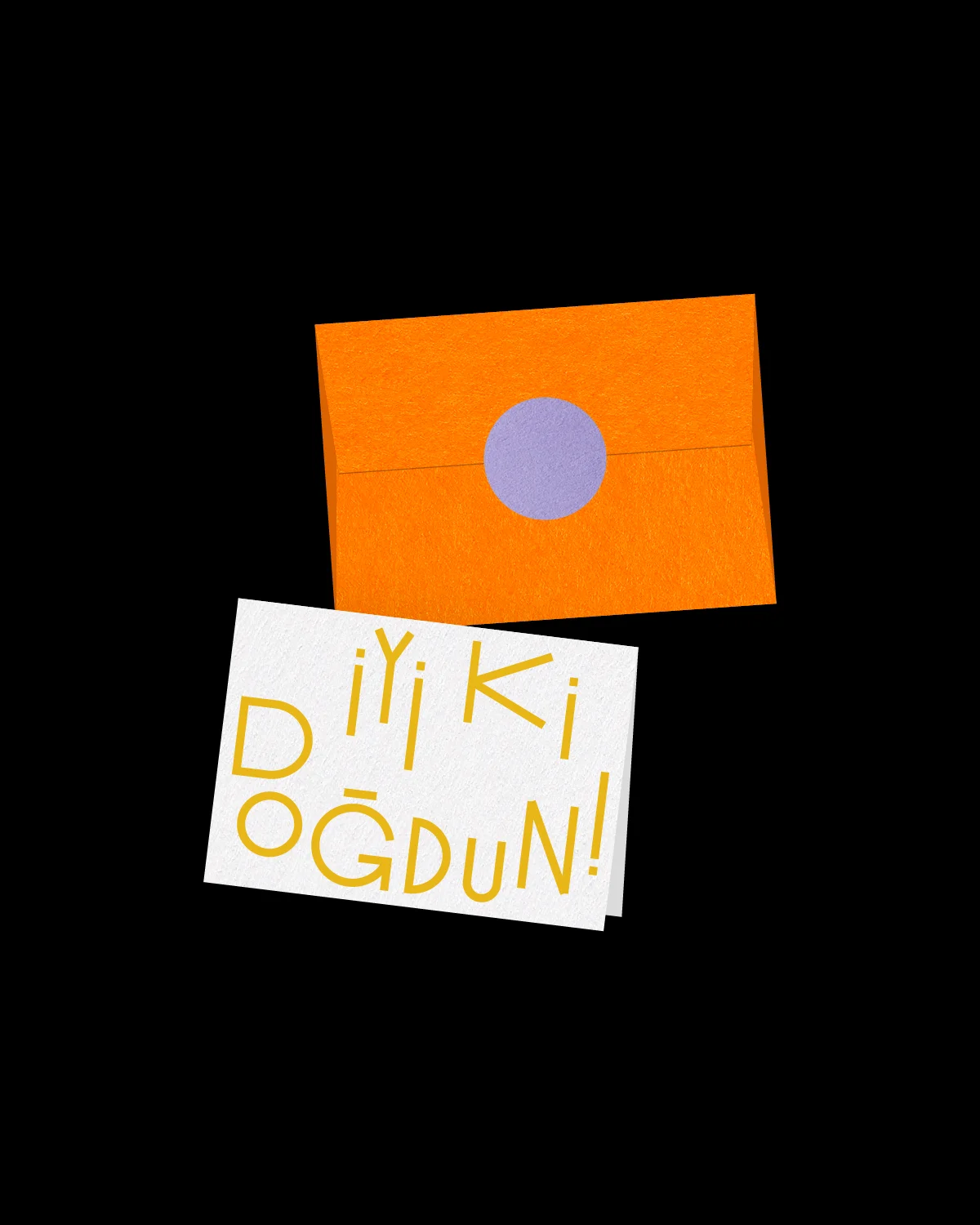Natural white card with yellow text reading 