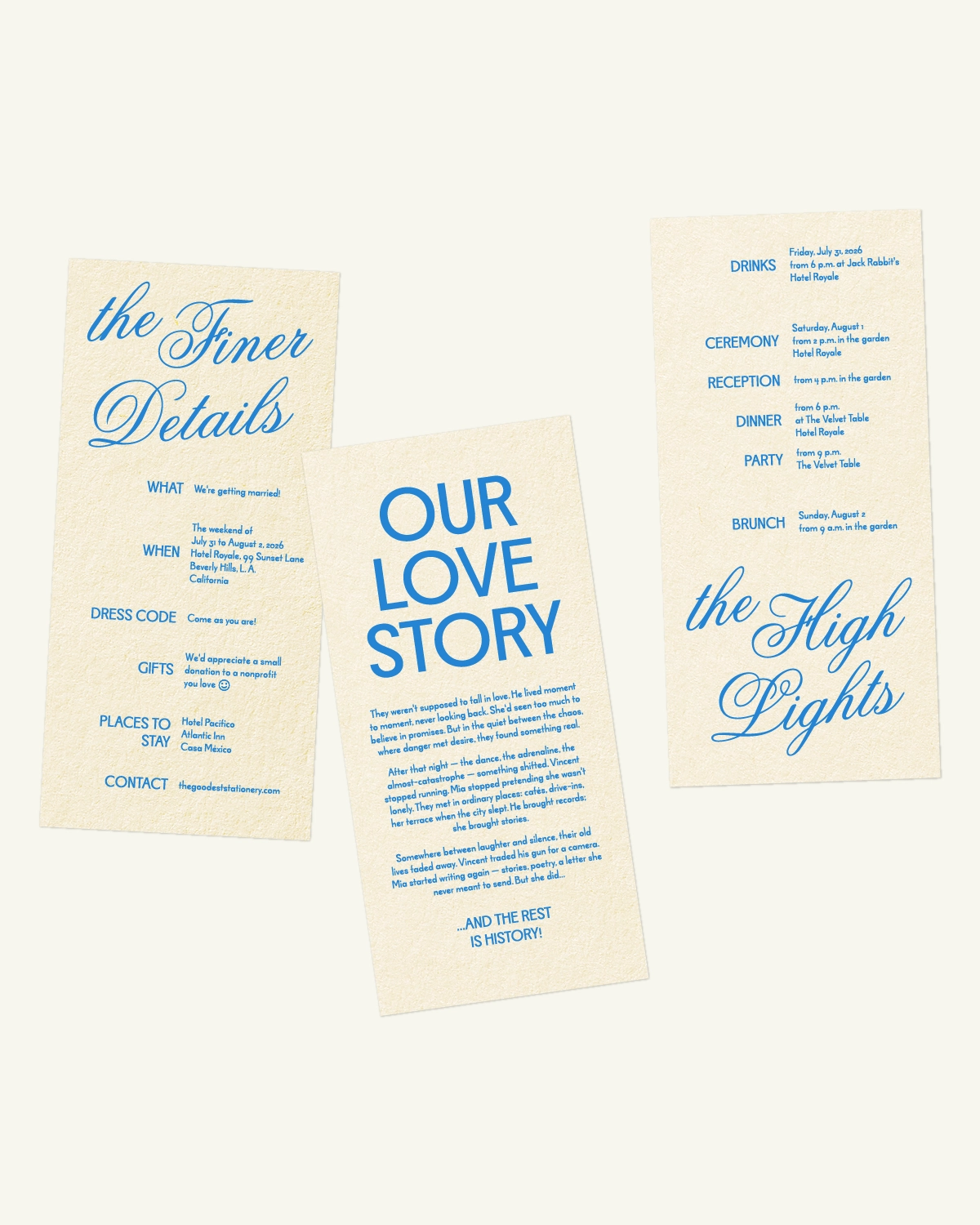 Digital mockup of the beautiful Gelato Suite highlights and guest info inlays with the original paper texture.