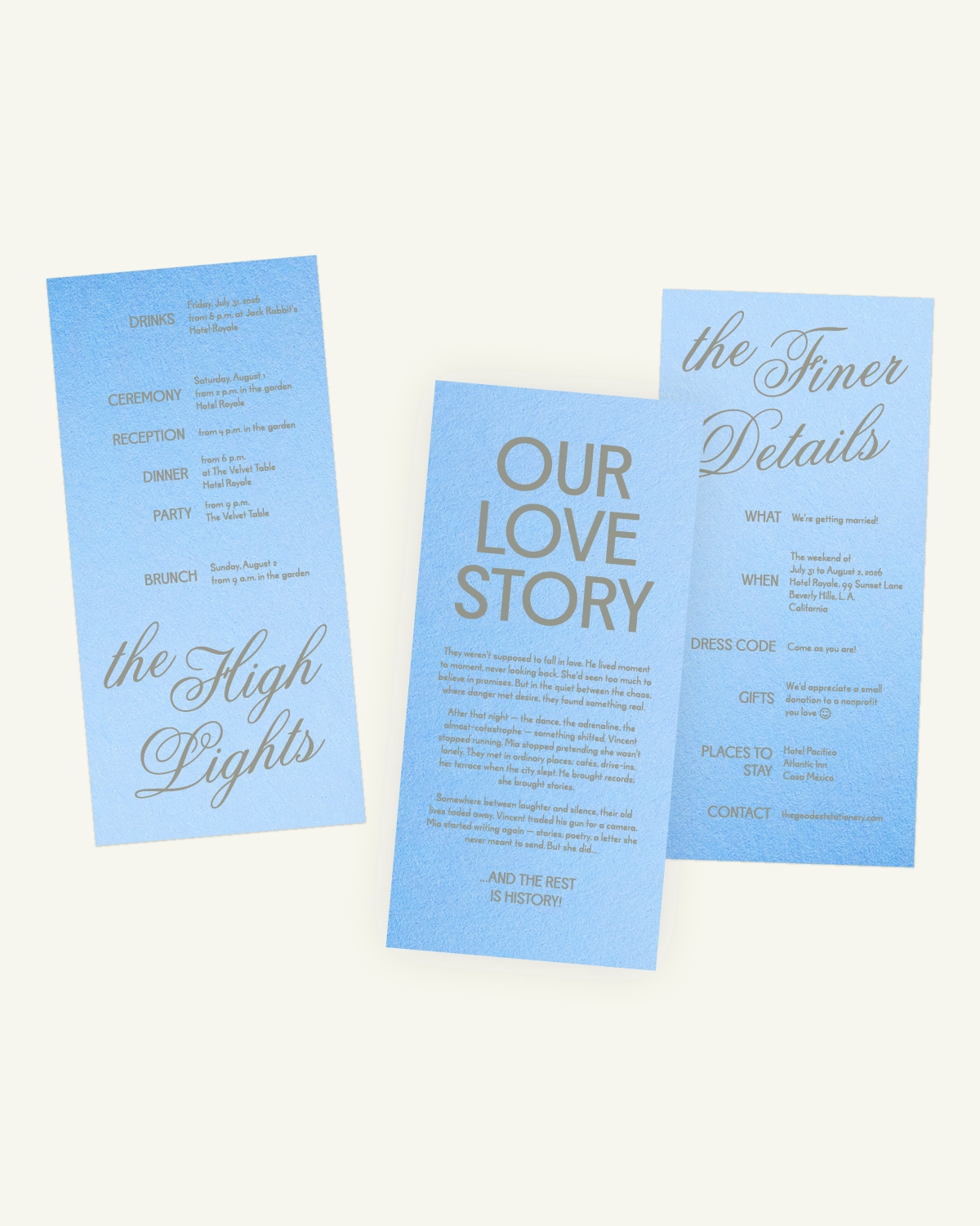 Digital mockup of the beautiful Tian Suite highlights and guest info inlays with the original paper texture.