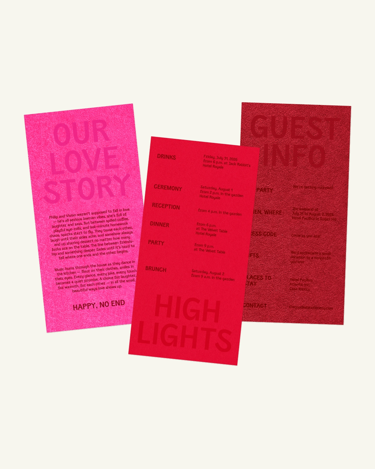 Digital mockup of the beautiful Kir Royal Suite highlights and guest info inlays with the original paper texture.