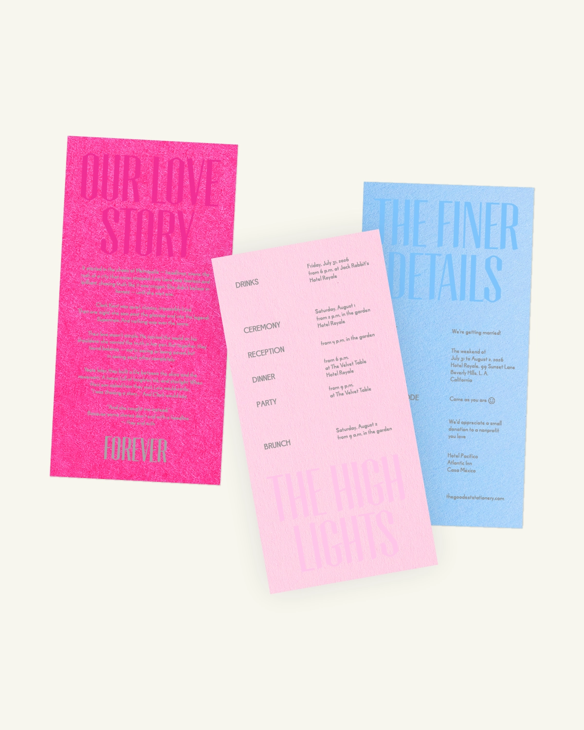 Digital mockup of the beautiful Lato Suite highlights and guest info inlays with the original paper texture.