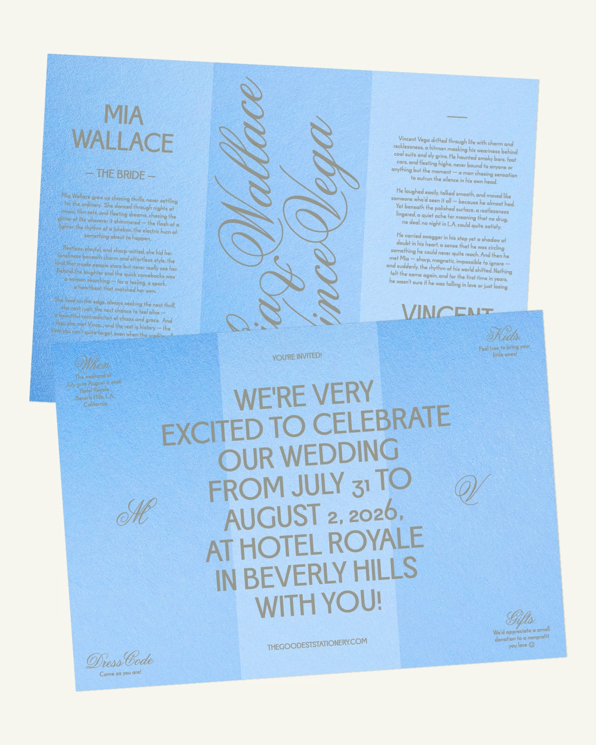Digital mockup of the beautiful Tian Suite invitation and inlays with the original paper texture. Digital mockup of the beautiful Tian Suite invitation and inlays with the original paper texture.