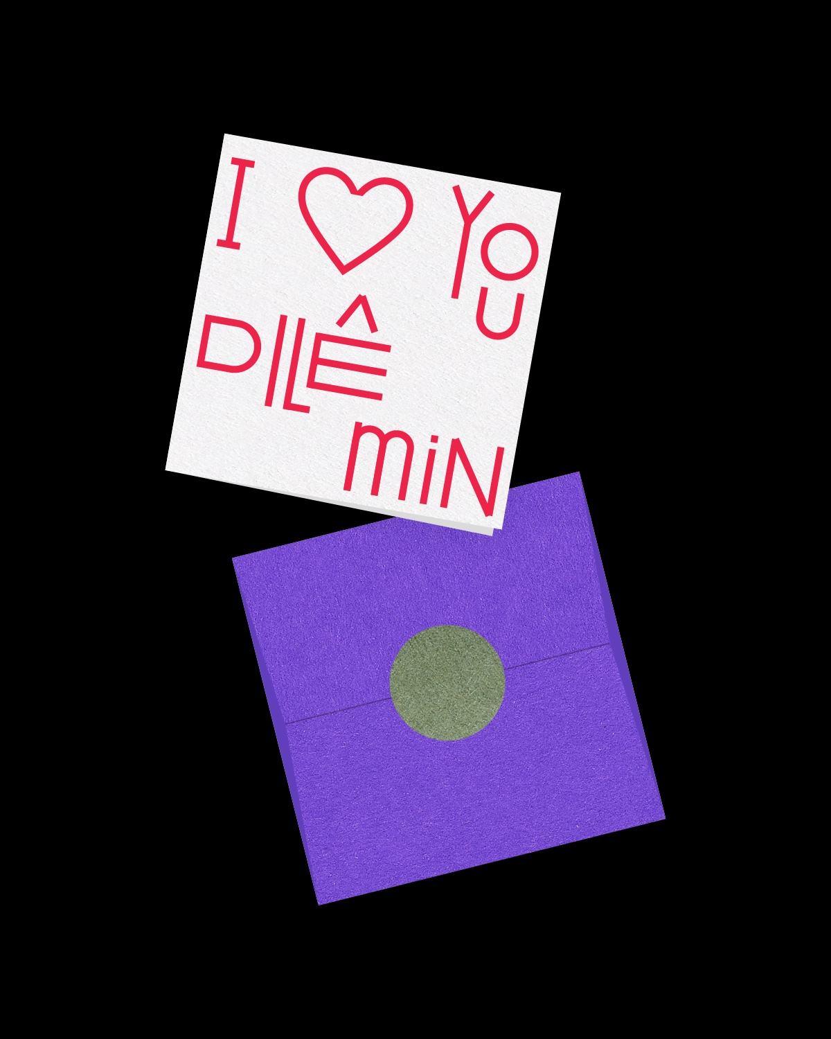 White card with red text reading 