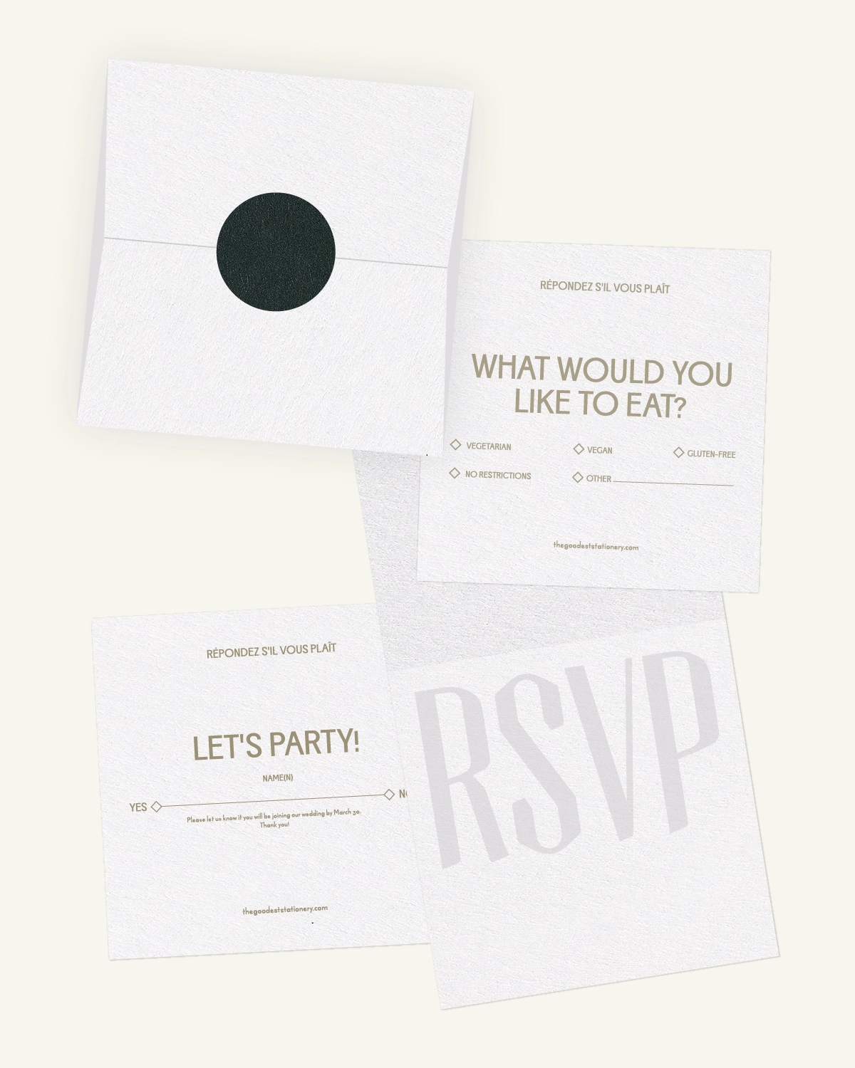 Gorgeous digital mockup of the Nord Suite: RSVP card, inlays, and envelope with a luxurious paper texture. Gorgeous digital mockup of the Nord Suite: RSVP card, inlays, and envelope with a luxurious paper texture.