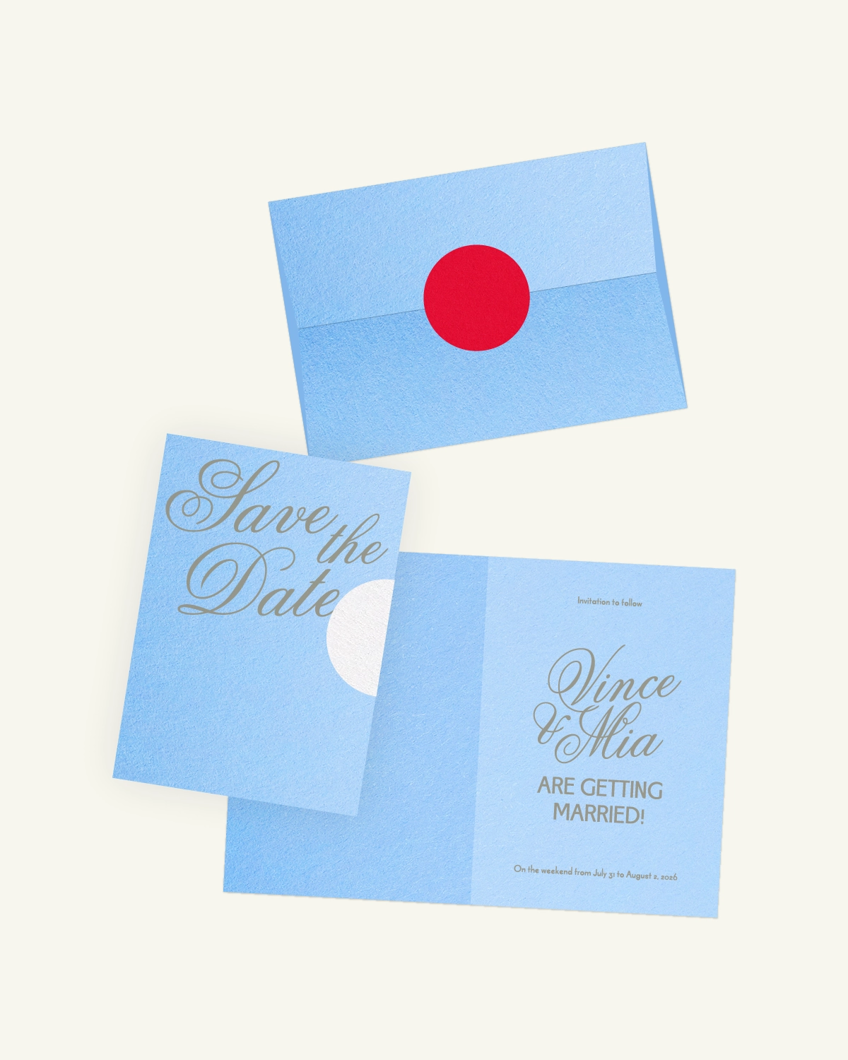 Digital mockup of Tian Suite Save-the-date card with luxurious inlay and envelope.heDate Digital mockup of Tian Suite Save-the-date card with luxurious inlay and envelope.heDate