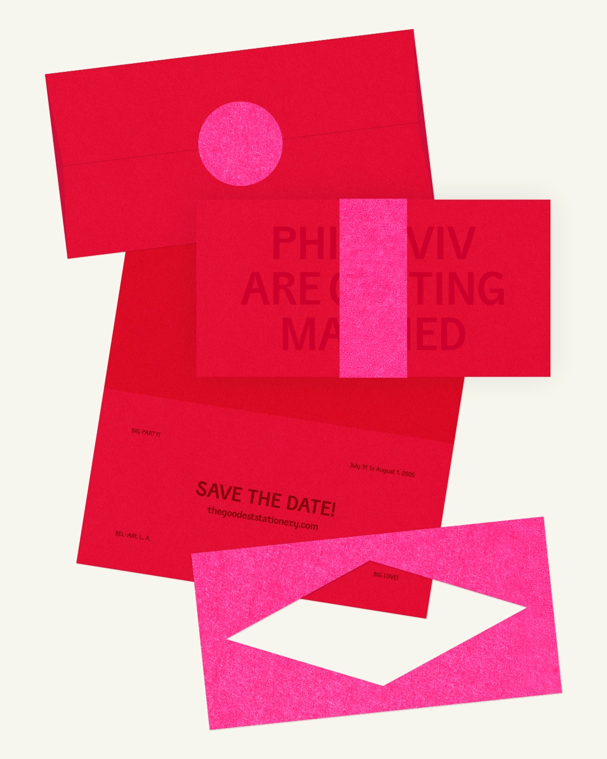 Digital mockup of Kir Royal Suite Save-the-date card with luxurious inlay and envelope.heDate