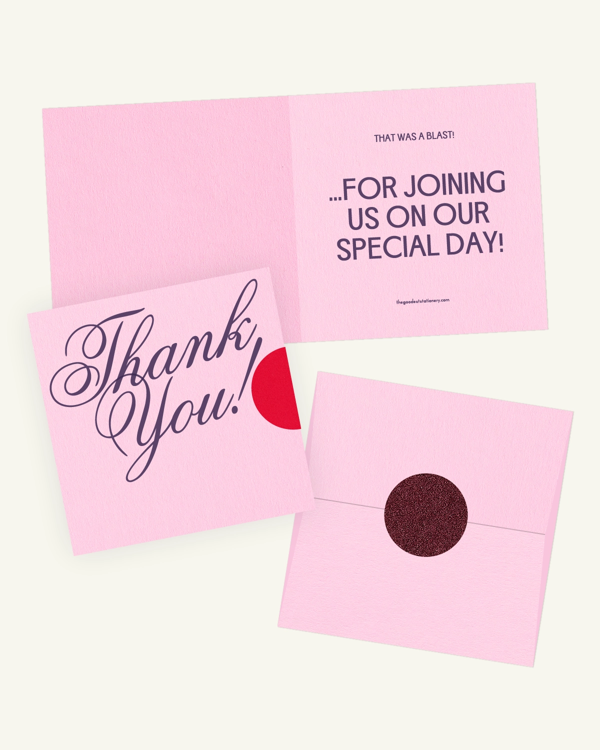 Beautiful Digital mockup of the Poppy Suite thank-you card with envelope. Beautiful Digital mockup of the Poppy Suite thank-you card with envelope.